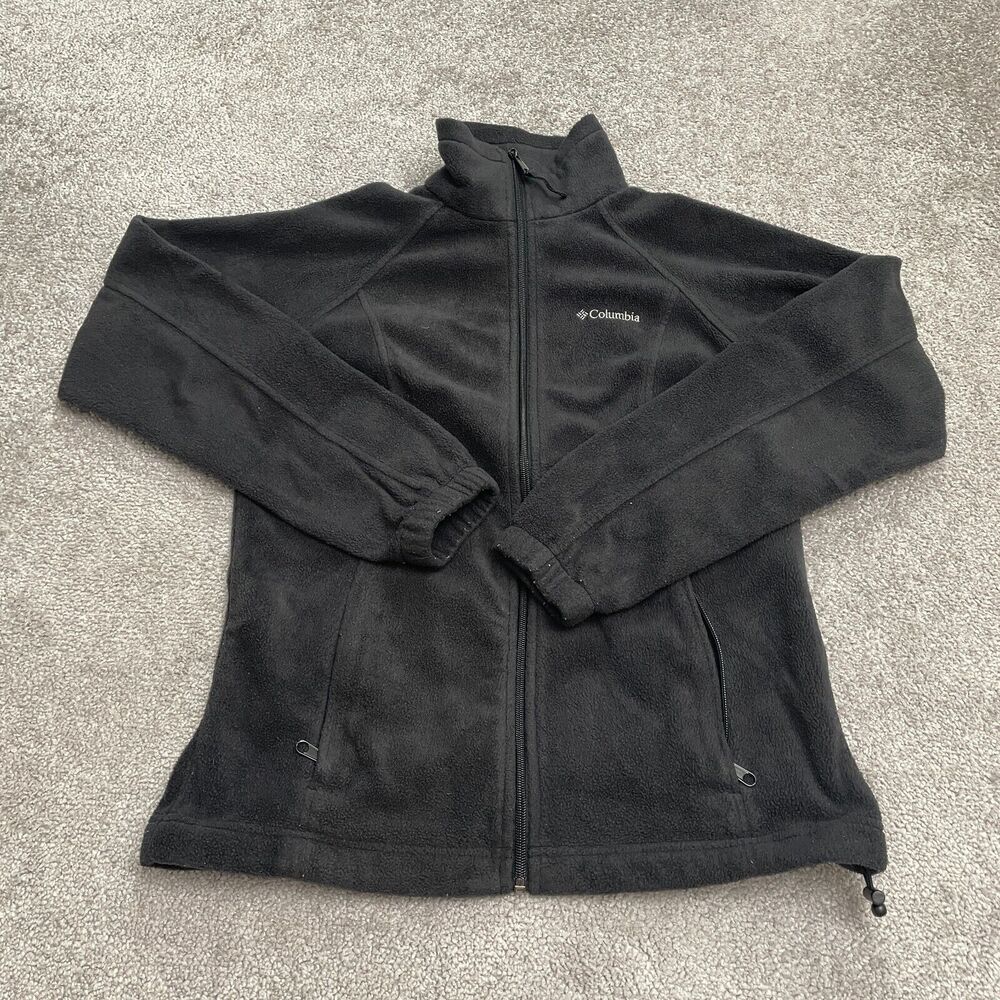 Columbia Benton Springs Fleece Jacket Womens Small Black Full Zip Outdoor Hiking